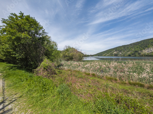 Obraz na płótnie Spring Landscape of Pancharevo lake, Bulgaria w salonie