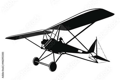 Retro biplane silhouette soars, showcasing vintage aviation with its distinct wings and wheels