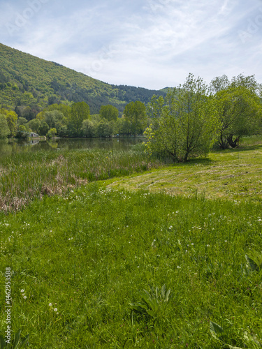 Obraz na płótnie Spring Landscape of Pancharevo lake, Bulgaria w salonie
