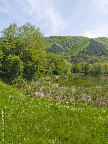 Obraz na płótnie Spring Landscape of Pancharevo lake, Bulgaria w salonie