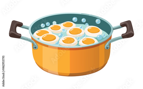 Eggs boiling in pot - vector illustration