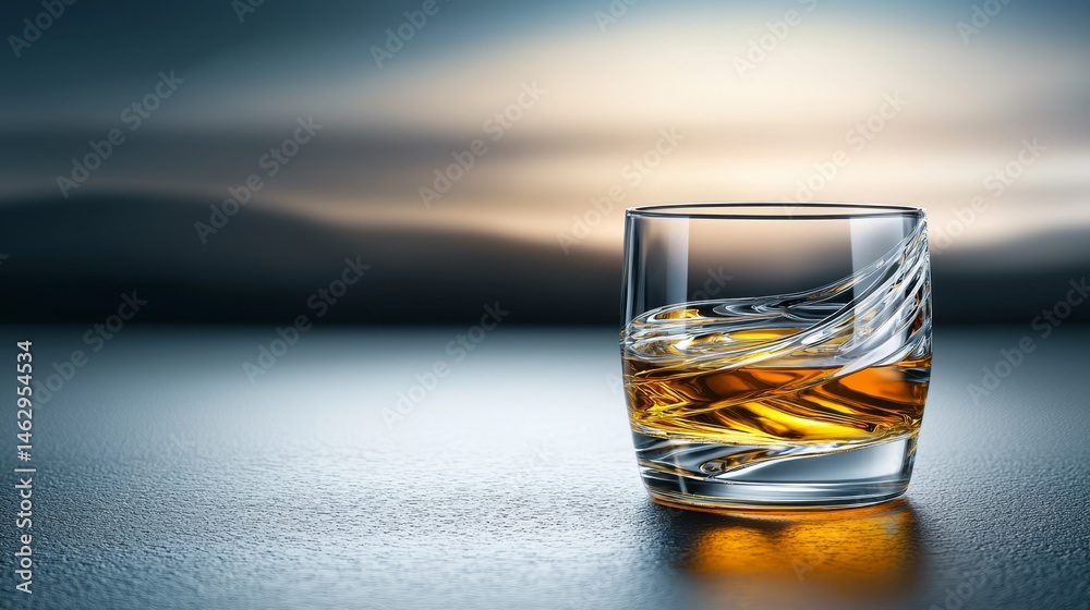 Close-Up of a Swirling Glass of Whiskey on a Smooth Surface with Soft Background Light Close-Up of a Swirling Glass of Whiskey on a Smooth Surface with Soft Background Light