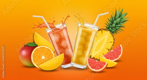Wallpaper Mural Refreshing Tropical Fruit Juices Mango, Pineapple, Orange, and Grapefruit Torontodigital.ca