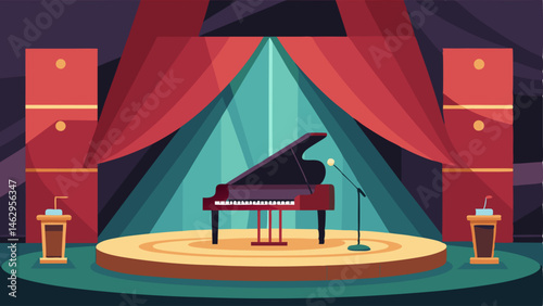 In a corner of the room a small stage was set up for live performers with a shiny black grand piano positioned in the center.