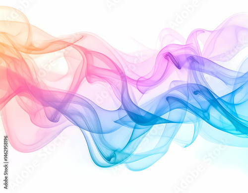 Colorful swirling smoke patterns blending in vibrant hues of pink, blue, and orange on a white background