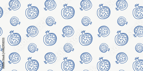 Repeating pattern of pomegranate illustration on a light background