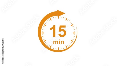 Clock Face Timer - The 15minutes, stopwatch icon. Stopwatch icon in flat style. white and green background 4k video timer 15 minutes countdown icon. Time measure. The chronometer icon