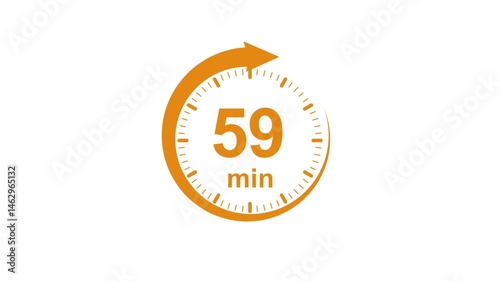 Clock Face Timer - The 59 minutes, stopwatch icon. Stopwatch icon in flat style. white and green background 4k video timer 59 minutes countdown icon. Time measure. The chronometer icon