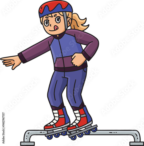 Female Inline Skater Grinding on the Rail Clipart 