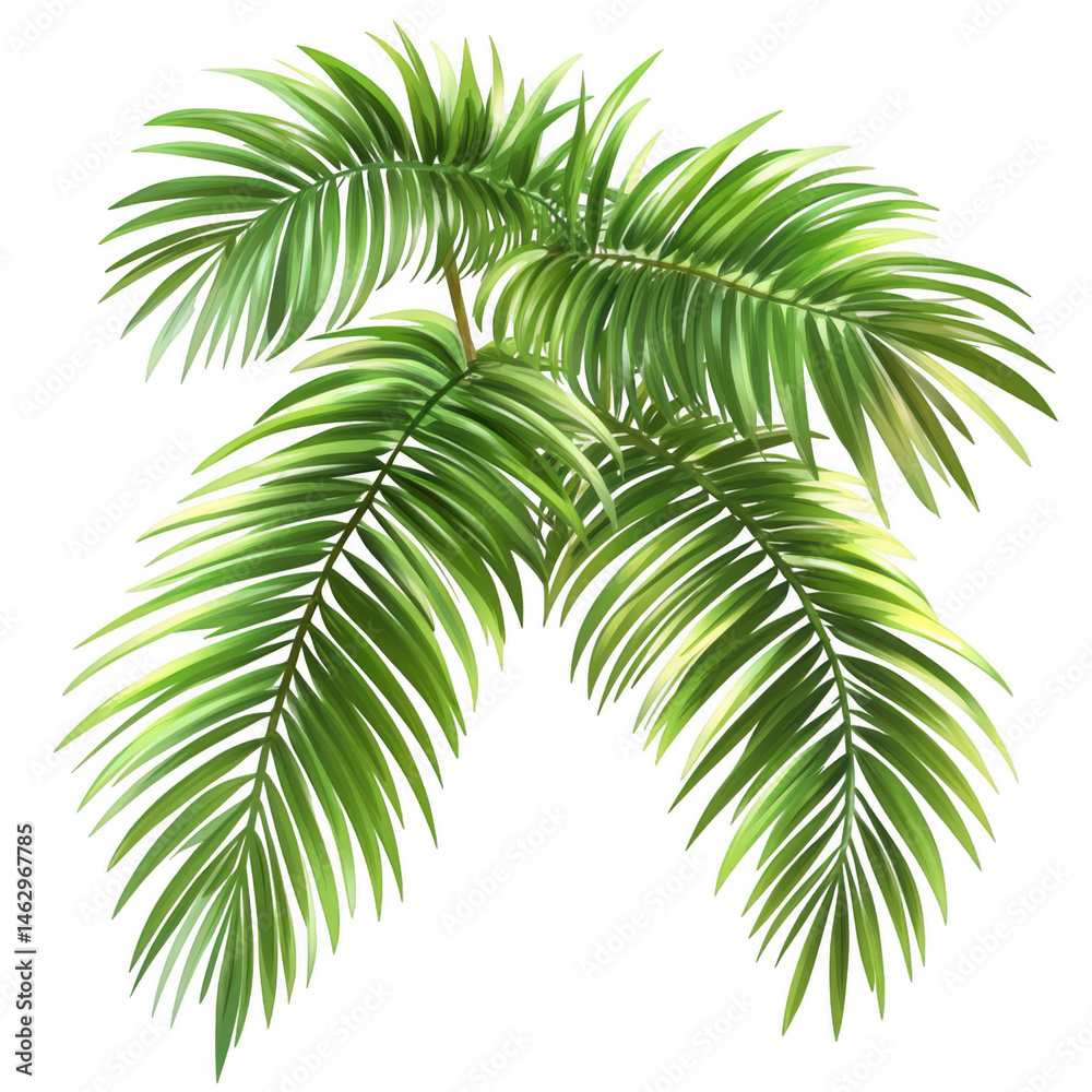 Fototapeta premium Vibrant green tropical palm fronds lush foliage exotic leaves natural on transparent background leaf