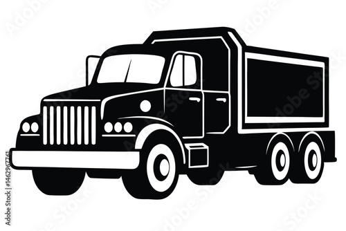 Large black and white delivery truck shows industrial power with its massive frame