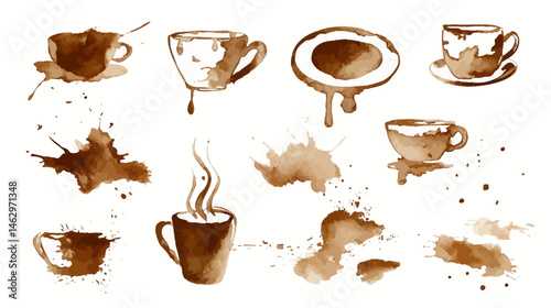 Coffee stain set simple silhouette vector isolated on white background  -  