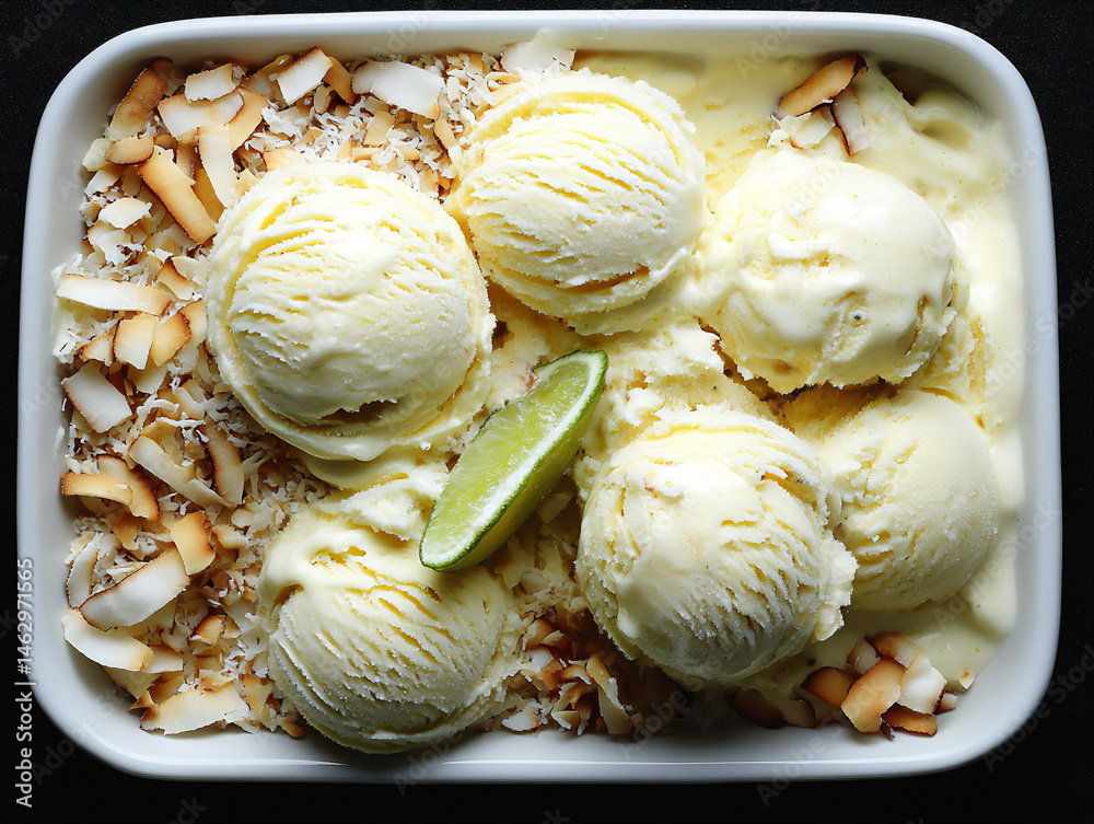 Obraz premium passion fruit ice cream with coconut and lime