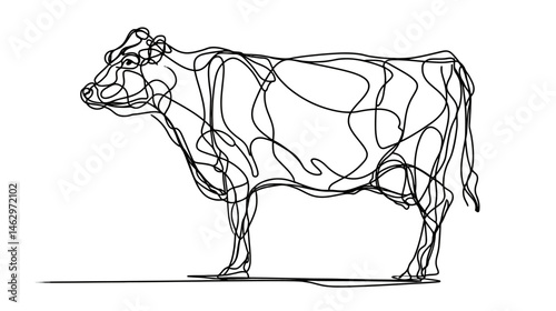 Continuous line cow drawing simple silhouette vector isolated on white background  -  
