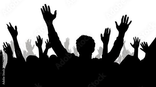 Crowd raising hands silhouette vector isolated on white background  -  