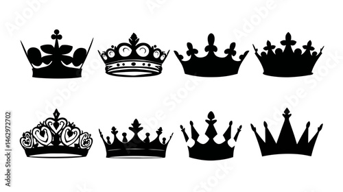 Crown silhouette set simple silhouette vector isolated on white background  -  