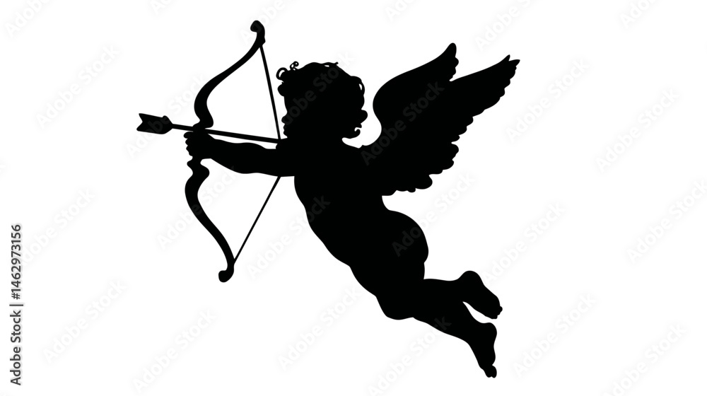 Fototapeta premium Cupid with bow silhouette vector isolated on white background - 