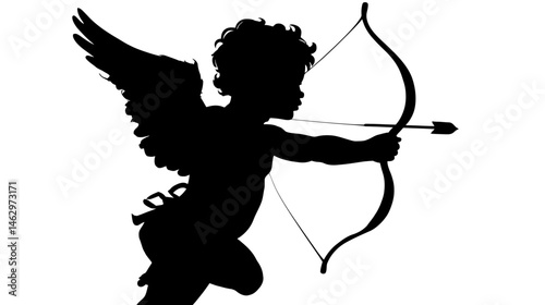Cupid with bow silhouette vector isolated on white background  -  