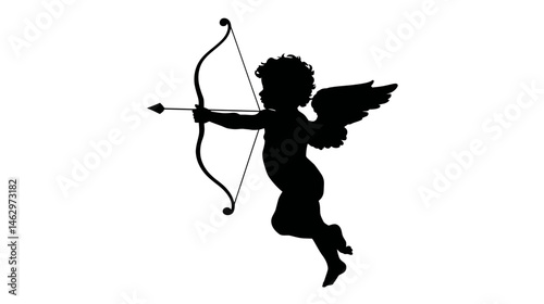 Cupid with bow silhouette vector isolated on white background  -  