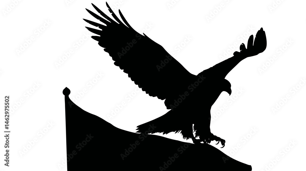 Obraz premium Eagle with flag simple black silhouette vector isolated on white background -