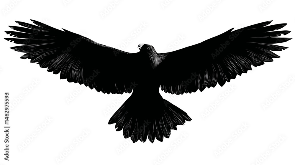 Obraz premium Eagle with spread wings silhouette vector isolated on white background - 