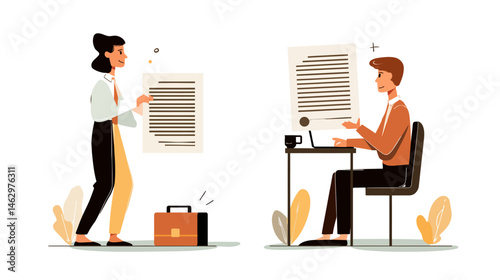 Employment contract process set simple vector on white background  -  