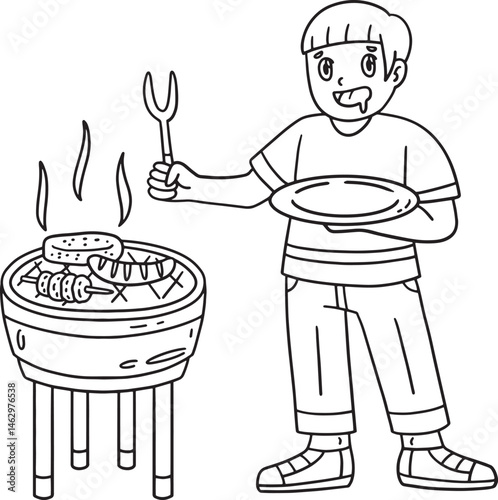 BBQ and Grilling Boy Waiting for the Food Isolated