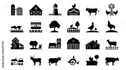 Farm icon set simple silhouette vector isolated on white background  -  