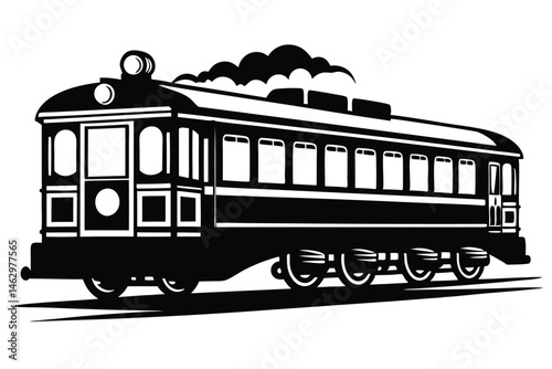 Black and white outline shows a classic steam train with smoke coming upward