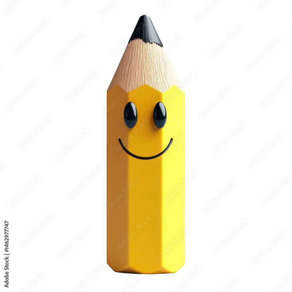 Happy yellow pencil smiling cartoon illustration design 3d fun cute icon on transparent background Happy yellow pencil smiling cartoon illustration design 3d fun cute icon on transparent background