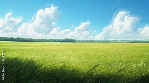 Serene English Summer Scene: A Picturesque Flat Meadow Landscape in Southern England