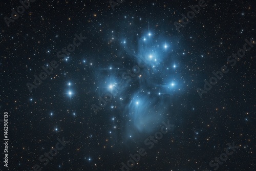 Obraz na płótnie Pleiades star cluster shining in the night sky with nebulae w salonie