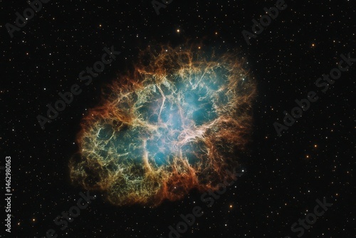 Obraz na płótnie Crab Nebula expanding in the universe with visible stars surrounding it w salonie
