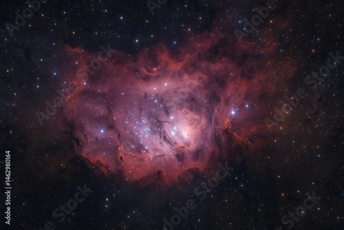 Lagoon Nebula shining in the Milky Way galaxy