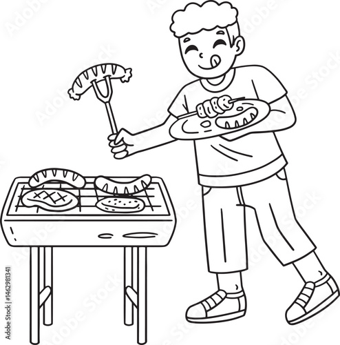 BBQ and Grilling Boy Putting Food Plate Isolated 
