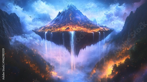 A magical iland with neon colors. 