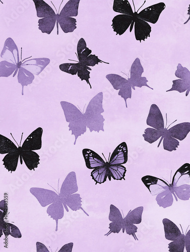 Whimsical Butterfly Wings Pattern Nature Illustration Lilac Pink Floral Graphic Wallpaper Art Elegant Vector Design Tranquil Background Mystical Feminine Seasonal Detail Dreamy Flying Motif