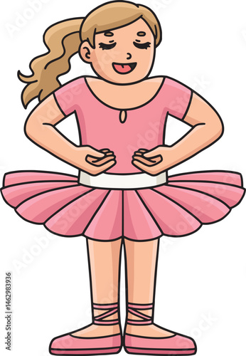 Ballerina in the First Position Cartoon Clipart 