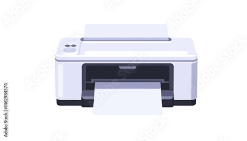 White Inkjet Printer Illustration_Printing Documents at Home or Office_Modern Office Equipment for Paperwork and Business Needs