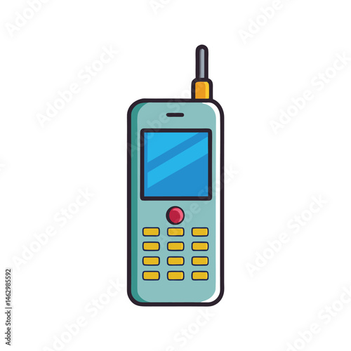 Old mobile phone isolated on white background vector art illustration