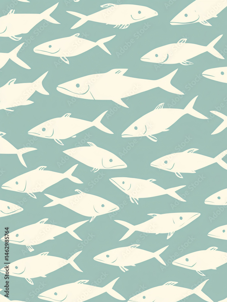Obraz premium Simple Marine Wildlife Pattern Illustration Aquatic Sea Life Graphic Silhouette Decorative Design Tranquil Blue Nature Background Seamless Ocean Texture Ecofriendly Coastal Environment Wallpaper