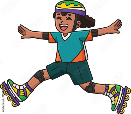 Female Inline Skater Jumping Cartoon Clipart 