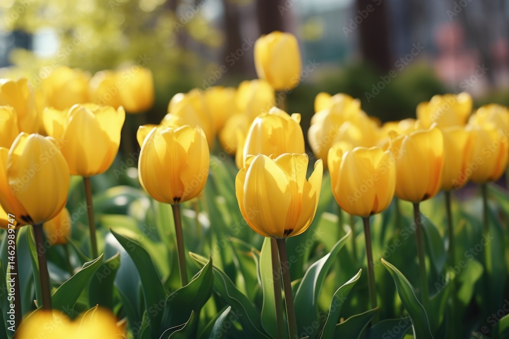 Obraz premium yellow tulips on the field