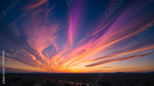 Timelapse of majestic sky with colorful streaks during sunset, cinematic 4k video