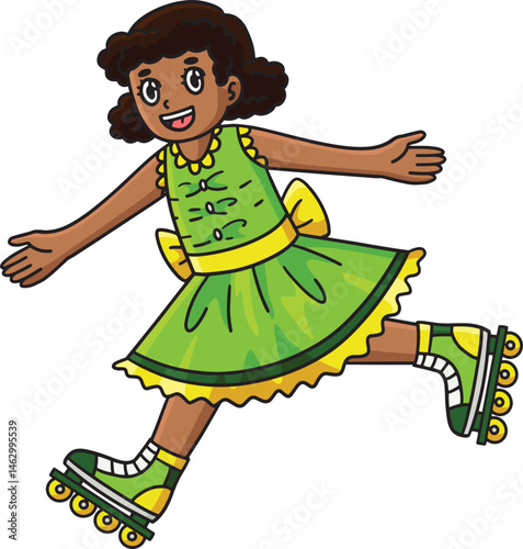 Female Inline Skating in a Dress Cartoon Clipart 
