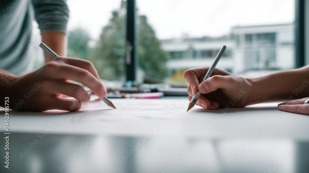 Collaborative Drawing Session in Modern Workspace
