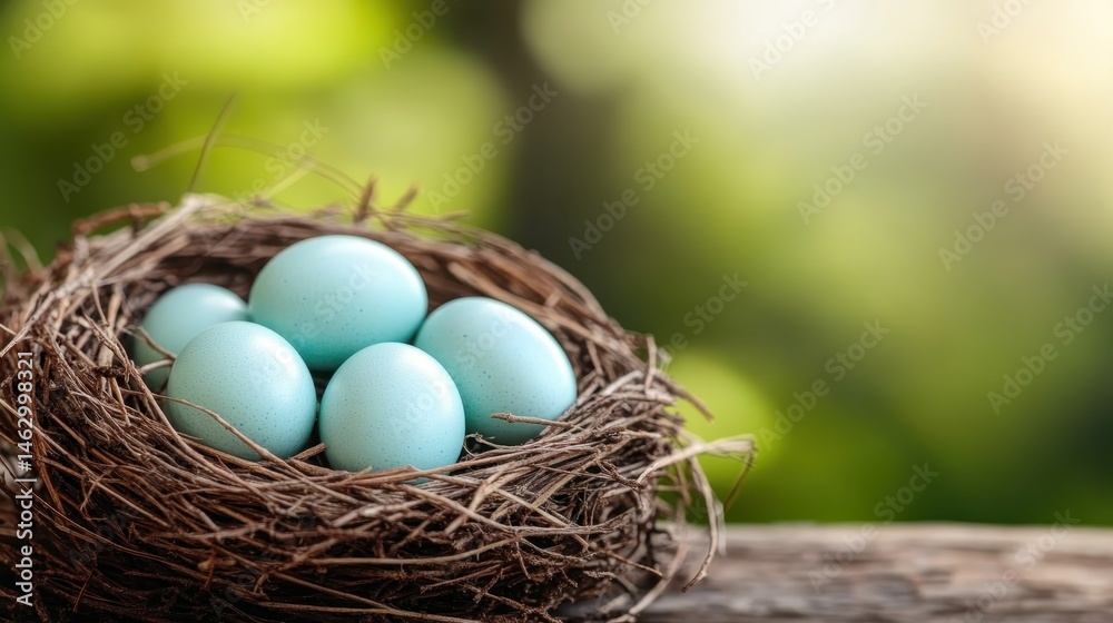 A beautifully arranged nest filled with blue eggs quietly rests in nature, symbolizing new beginnings, life, and the delicate beauty found in the natural world around us. A beautifully arranged nest filled with blue eggs quietly rests in nature, symbolizing new beginnings, life, and the delicate beauty found in the natural world around us.