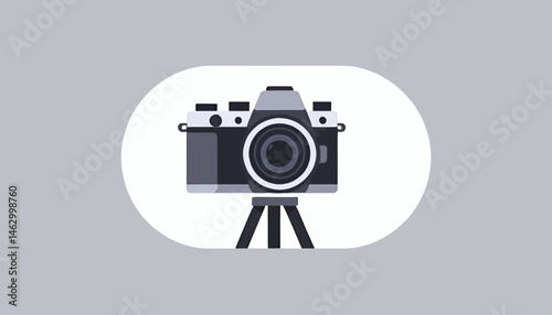 Vintage Camera Illustration_Photography Equipment_Retro Style Camera on Tripod_Creative Image_Digital Art_Studio Photography_Camera Design_Artistic Representation_Lens and Shutter_Camera Icon