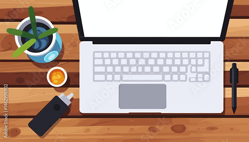 Workspace_Flat_Lay_Laptop_Plant_and_Essentials_Top_View_of_a_Desk_with_Computer_Coffee_Pen_and_Plant_Home_Office_Setup_with_Wooden_Texture