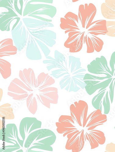 Wallpaper Mural An illustration with white base and soft Hawaiian flowers and palm leaves in pastel tones for a relaxed summer mood Torontodigital.ca